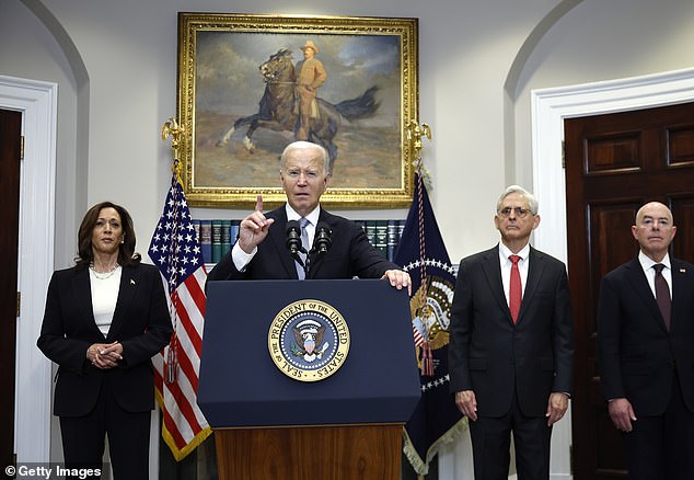 President Joe Biden delivers remarks on the attempted assassination of Republican presidential nominee former President Donald Trump at the White House with Vice President Kamala Harris, Attorney General Merrick Garland, and Homeland Security Secretary Alejandro Mayorkas