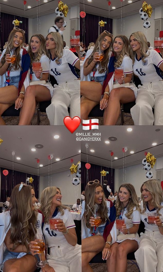 Pictured: England's WAGs are seen sipping cocktails ahead of England's final against Spain tonight