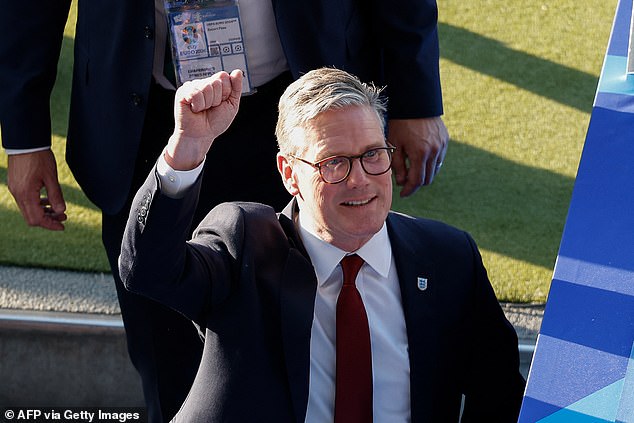 British Prime Minister Keir Starmer greets England fans upon arrival for the big match