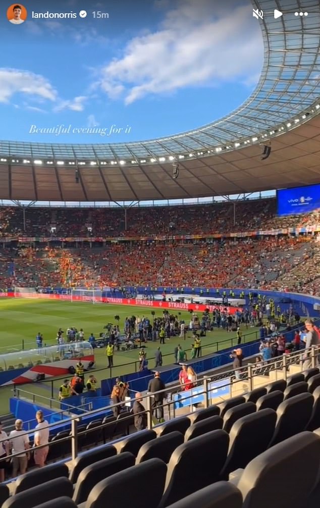 Russell's Formula One rival Lando Norris also had his photo taken inside the Olympiastadion.