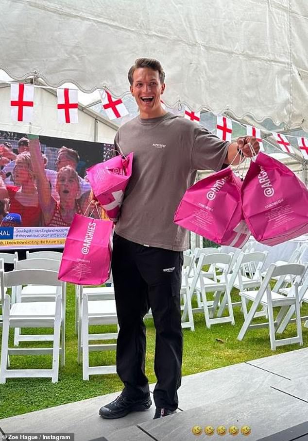 Molly-Mae and Zoe documented their Euro party on social media, sharing photos of the flags and bunting (pictured is Zoe's husband Danny)