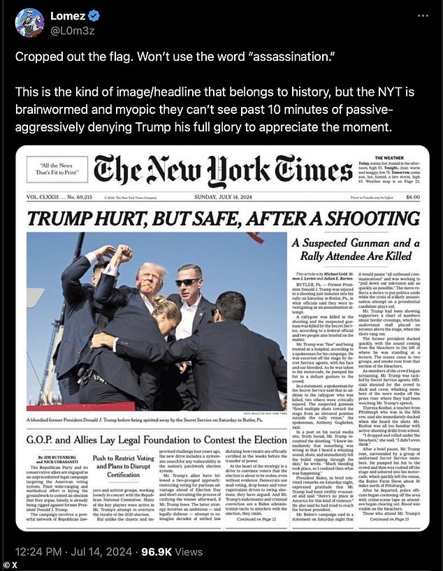 Meanwhile, critics have slammed the New York Times for its Sunday morning paper's headline, which reads: 