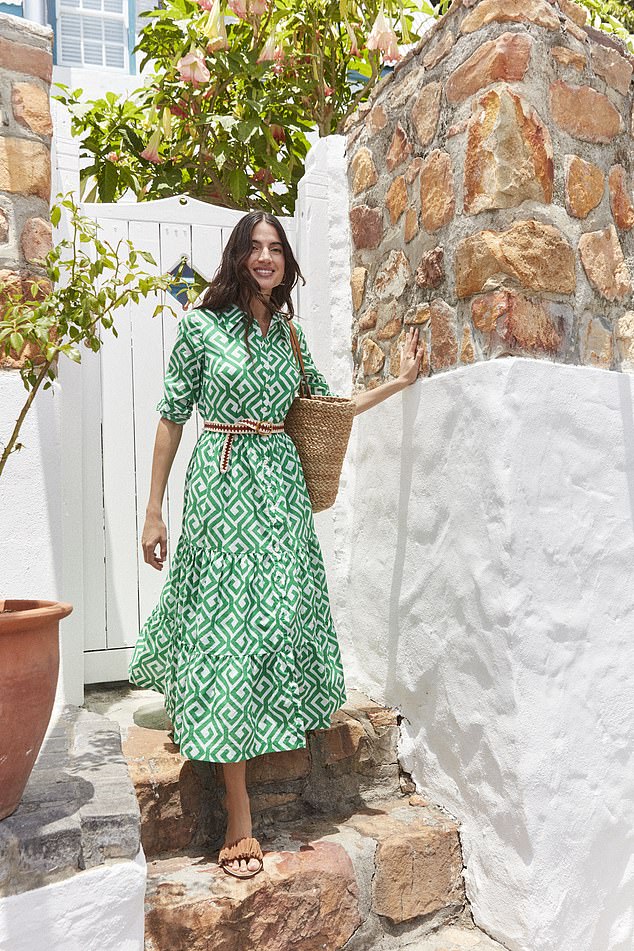 Go for something graphic like Boden's Flo cotton midi shirt dress in green and white maze print (£135, boden.co.uk)