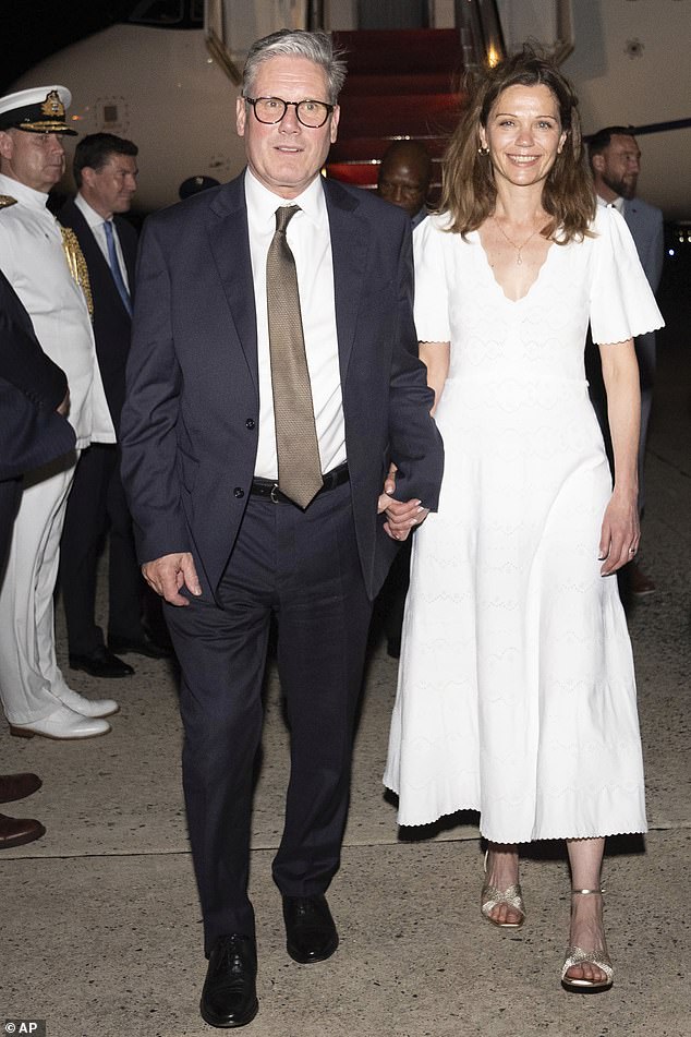 Lady Starmer sports an elegant white dress while in Washington DC with her husband Sir Keir