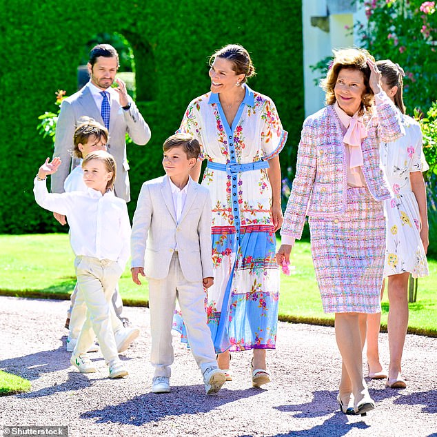 Queen Silvia, Crown Princess Victoria, Prince Oscar and Prince Gabriel during the festivities.