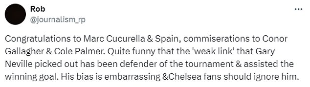 Neville's words were echoed by fans, with Cucurella starting six of Spain's seven games.