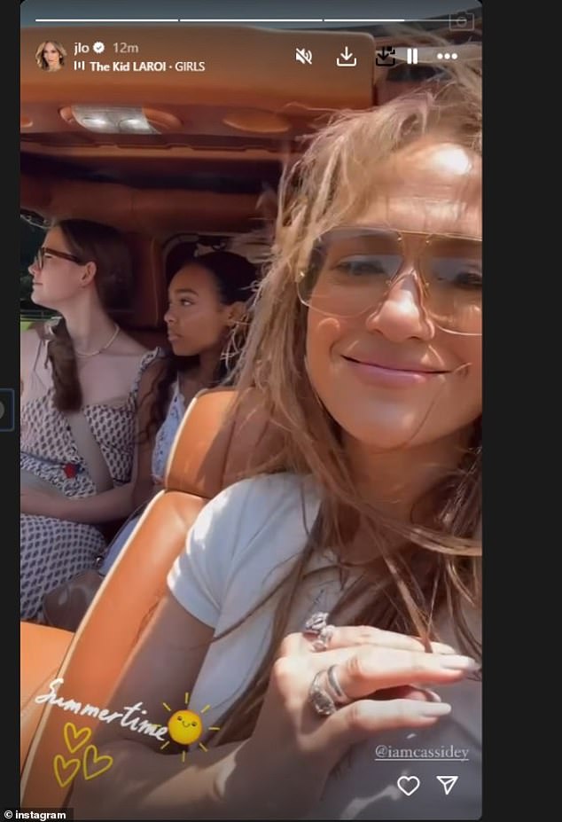 The Monster-in-Law actress shared a sweet video on her Instagram Stories of herself and the 18-year-old in the car. In the clip, the On the Floor singer sits in the front seat with the sunroof down, showing off her sparkling wedding ring and smiling at the camera.