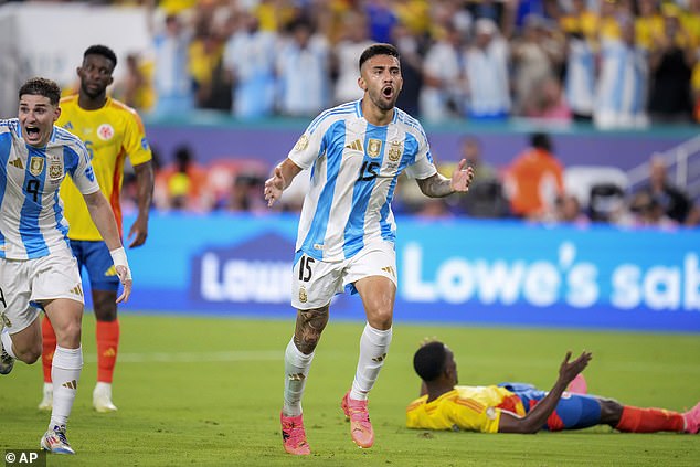 Argentine Nicolás González reacts after scoring a goal that was disallowed