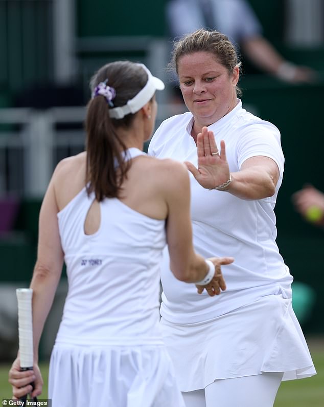 Hingis and Clijsters (pictured together) showed that they have lost none of their class on the court despite both being long retired.