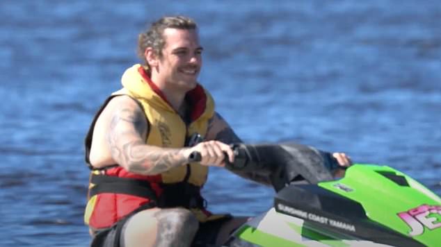 Pictured: An image of Ethan Lowe riding a jet ski, which was used in his court case against NRL insurer Lloyd's of London.