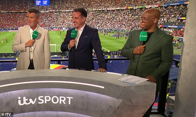 ITV's Euro 2019 final punditry team included Roy Keane, Gary Neville and Ian Wright (left to right)