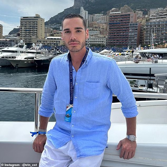 Etienne is seen on a yacht in Monaco harbour during a F1 racing weekend