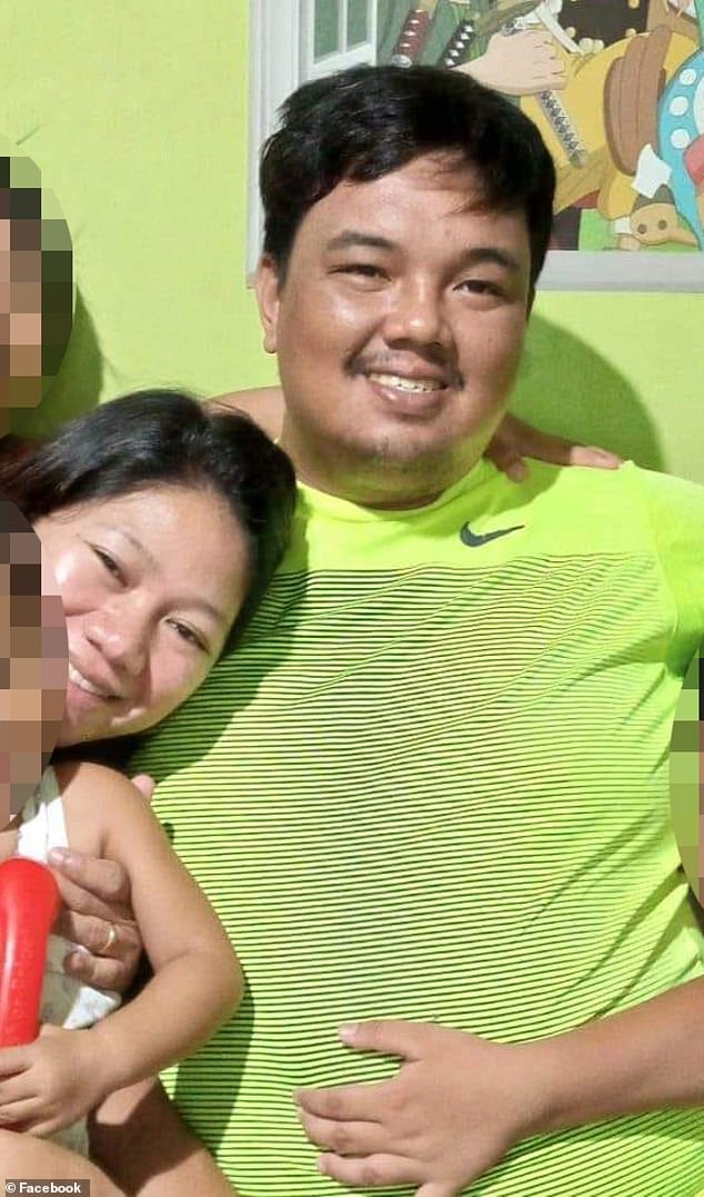 Mary Jane Cortez's husband, pictured with their children, has called for his wife, mother and stepfather's attacker to turn himself in following the brutal murders.