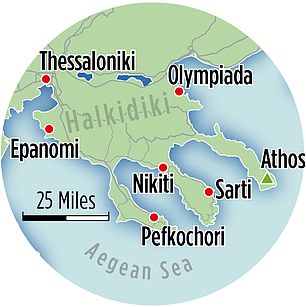 Athos is the so-called 'third finger' of Halkidiki