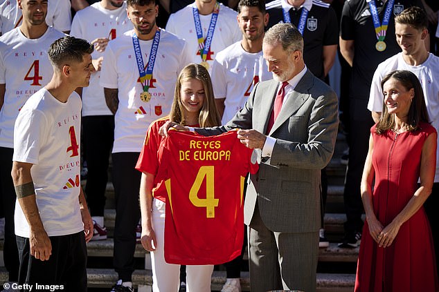 King Felipe VI of Spain and his family greeted the title-winning team before the celebrations began