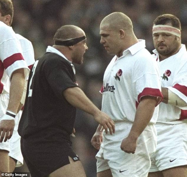 Hewitt's confrontation with England's Richard Cockerill during the 1997 haka (pictured) is etched into rugby folklore.