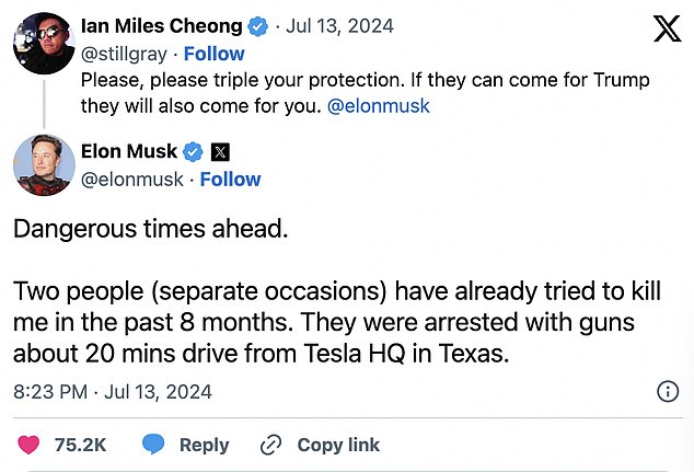 Musk has alleged that there have been two separate attempts on his life.