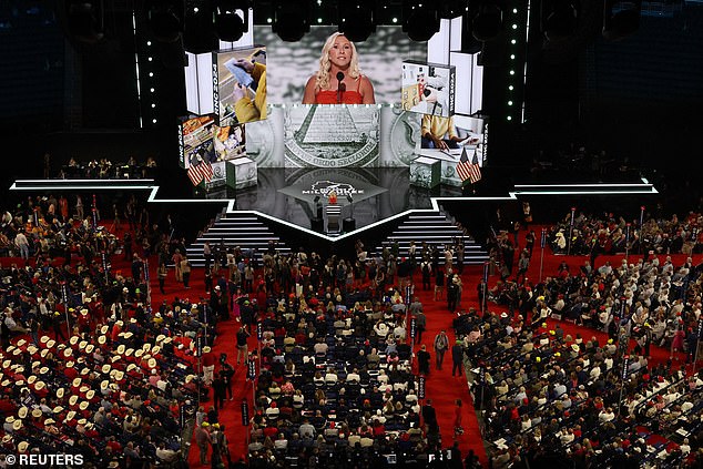 Rep. Marjorie Taylor Greene speaks during the first day of the convention. The slate was made up of Republicans who came of age under the Trump administration and rose to prominence with MAGA messages.