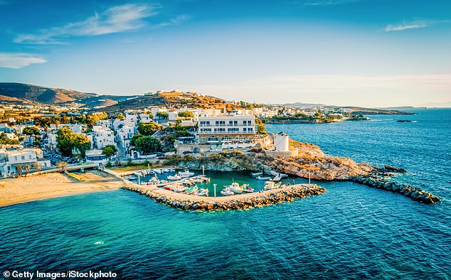 According to other tourists, the woman is often seen on the picturesque Greek island of Paros (pictured) during the summer.