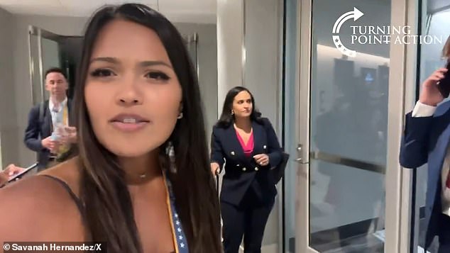 Crew members took Welker away and he eventually left the room as Turning Point USA reporter Savanah Hernandez attempted to question him about the network's decision to call the shooting 