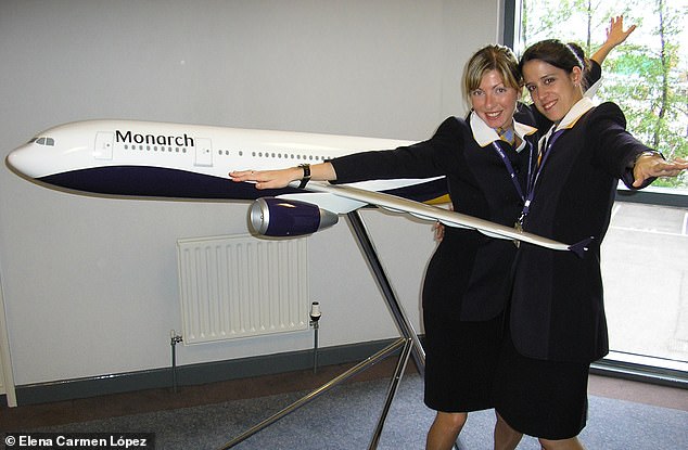 Elena (left), who worked as a cabin crew member for Monarch and Emirates, says that on recruitment day 'you should dress in formal attire and for ladies it is recommended to wear a knee-length skirt, tied hair, stockings and manicured nails'.