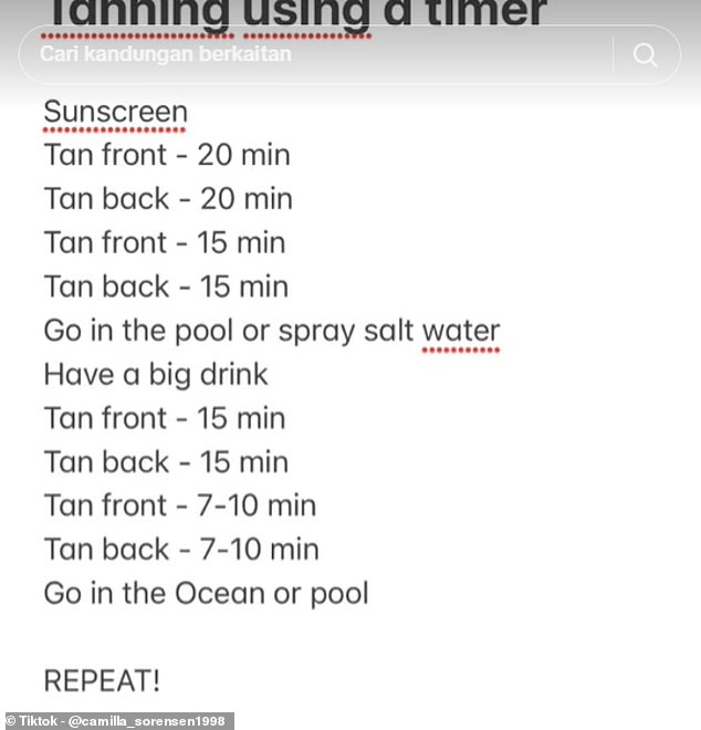 Sørensen's outdoor tanning regimen, detailed in a checklist uploaded in another video, includes set intervals of sun exposure followed by breaks.