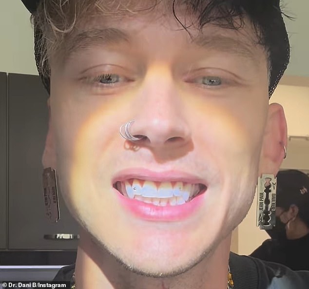 And it wasn't just fangs, as MGK (born Colson Baker) also had two diamonds glued to his side incisors.