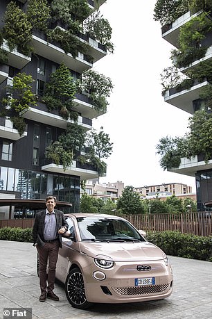 Francois photographed next to the all-electric Fiat 500