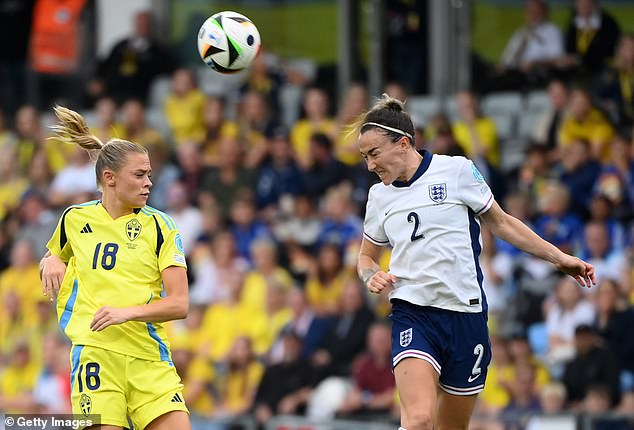 Lucy Bronze (right) saw her header saved by Swedish goalkeeper Zecira Musovic