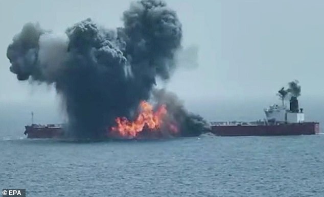 The Chios Lion, a Liberian-flagged oil tanker, was hit on its port side during Tuesday's attack.