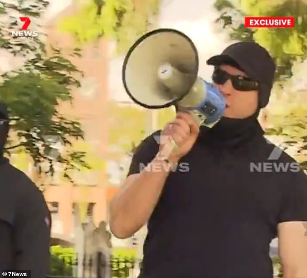 The small group of protesters made their voices heard through a loudspeaker outside Salisbury Library.