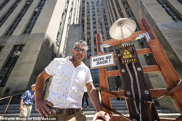 LoBaido's controversial art pieces include a guillotine with the words 'BRING ME BACK' written on it, suggesting he is in favour of capital punishment.