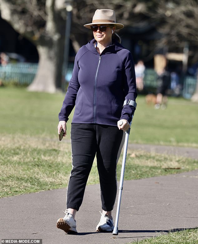 On Wednesday, Samantha smiled as she walked through a Sydney park with the aid of a metal hospital crutch.