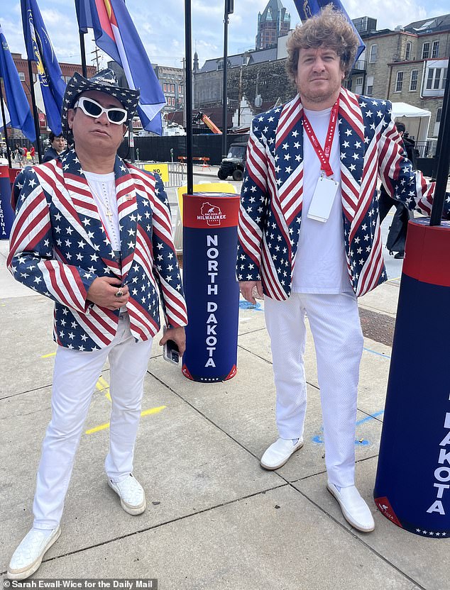 Fashion designer Andre Soriano (left) is an alternate delegate at the convention and designed the blazers they wore.