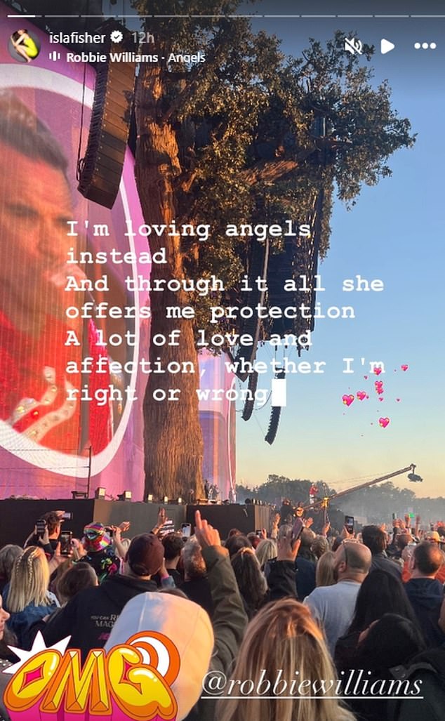 This comes after Isla posted a picture while watching Robbie Williams' concert in London and made sure to share the lyrics of his iconic song Angels, which is about loss and grief.