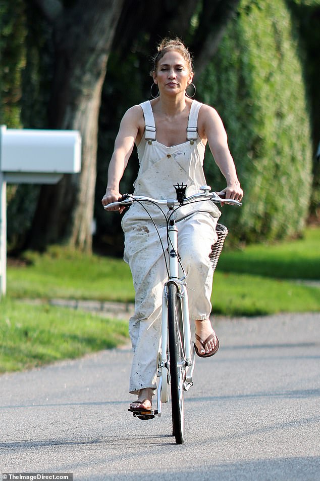 Jennifer was also spotted in the Hamptons on Tuesday as she enjoyed a bike ride.