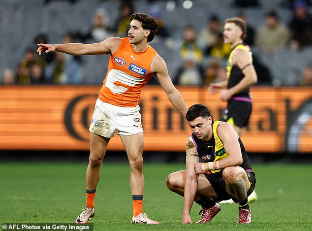 GWS star Toby Bedford was also banned for three games for a tackle on Richmond's Tim Taranto (pictured); he will also appeal to the tribunal.