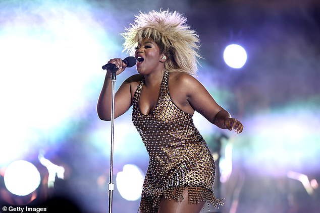 The reaction to her performance was very different to that when she played in the NRL Grand Final in October dressed as the late Tina Turner and performed a medley of her most iconic songs. Pictured at the event