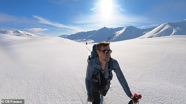 Traversing crevasses on the lower Kahiltna Glacier during the approach to base camp