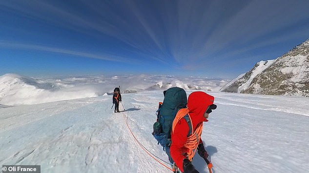 Here the team drags their 35kg backpacks to camp at 4,350 metres (14,271 ft).