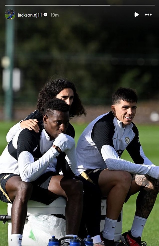 Jackson also included an image of the pair during a Chelsea training session on his Instagram Story on Wednesday morning.