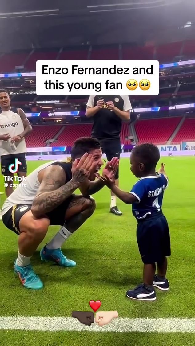 The Senegal international posted a clip of the Argentina international interacting with a black child during the Blues' pre-season tour last summer.