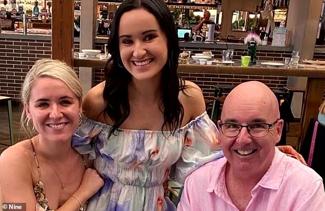 Mr. Fisk had been planning to walk his daughter, Lacinda, down the aisle next month, but the wedding has been postponed (pictured, left to right: Lacinda, Brittany and their presumed murdered father, David).