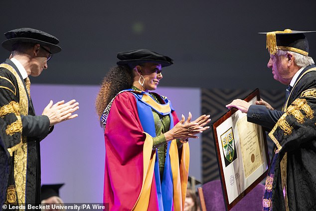 During a ceremony at the First Direct Arena in Leeds, the singer accepted the award which recognises her campaigning efforts on behalf of victims of domestic abuse.