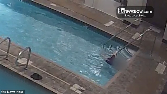 As she struggled, Triplett moved toward the pool steps, where she was seen struggling to keep her head above water as she held onto the railing.