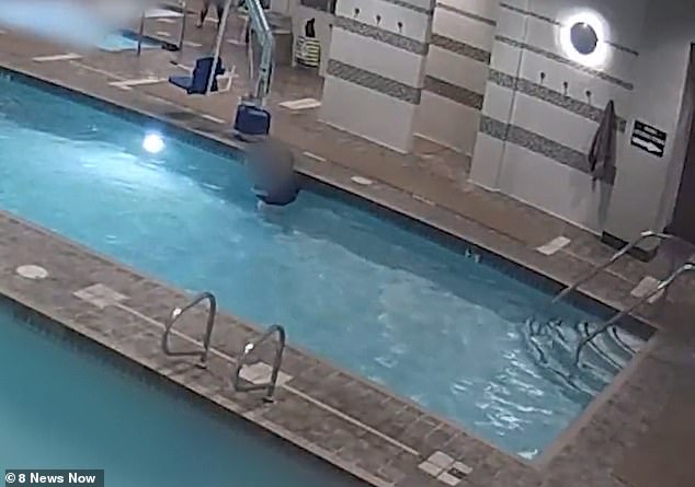 Triplett appeared to be having difficulty swimming up and down the pool, and was seen holding onto the side wall and kicking her legs as she attempted to swim.