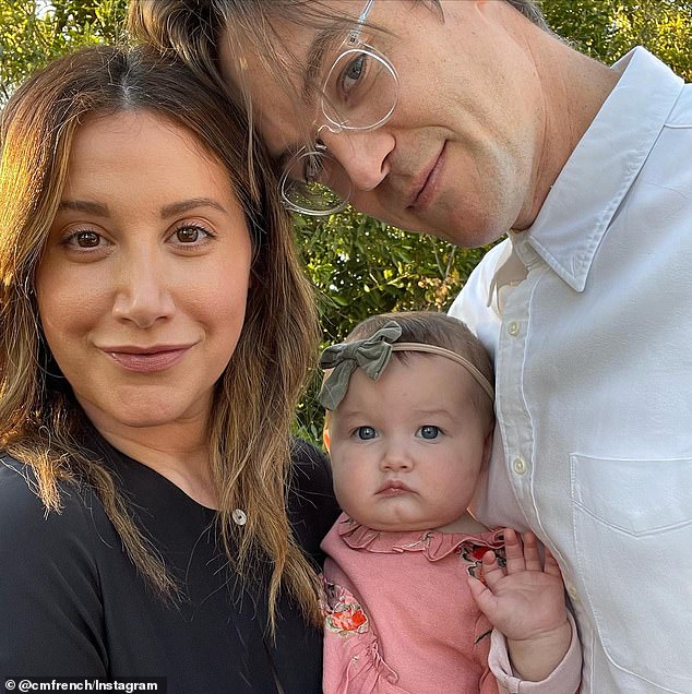 The multi-hyphenate is in her third trimester and expecting a second child with husband Christopher French, 42; Ashley, Jupiter and Christopher are seen in a throwback snap