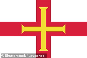 Pictured is the flag of Guernsey, with a red St. George's Cross with a gold Norman Cross inside.