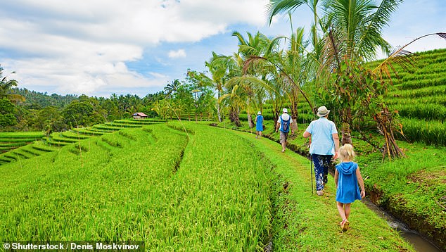 Total Australian visits to Bali are up 45 per cent year-on-year, but the increase has been driven mainly by families (pictured, a family in Bali).