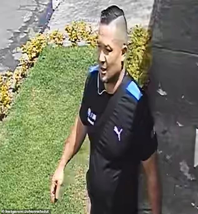 A surveillance camera image of one of two suspects who entered the home of Colombian actress Johanna Fadul's mother and robbed her on Tuesday after threatening her with a knife and a gun and tying her to a chair.